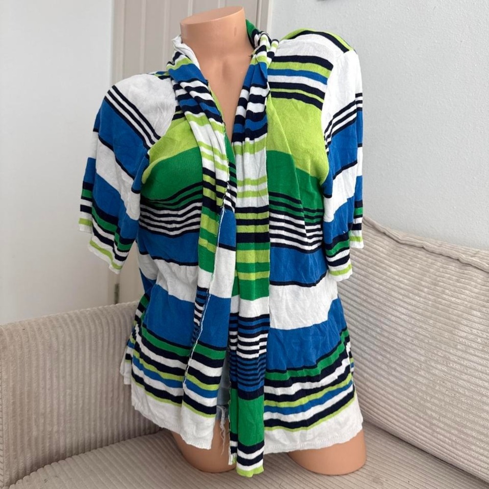 Ruby Rd y2k blue and green striped short sleeve top cardigan